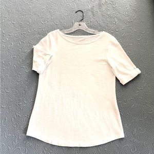 Chicos, white cotton/modal top,  Size 0. Elbow length sleeve.